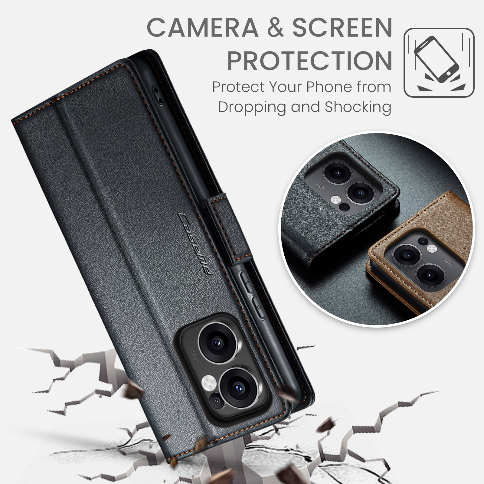 OPPO Reno 13 F 5G CaseMe Retro Wallet Case [Black]