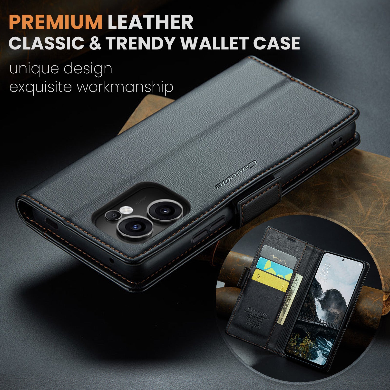 OPPO Reno 13 F 5G CaseMe Retro Wallet Case [Black]
