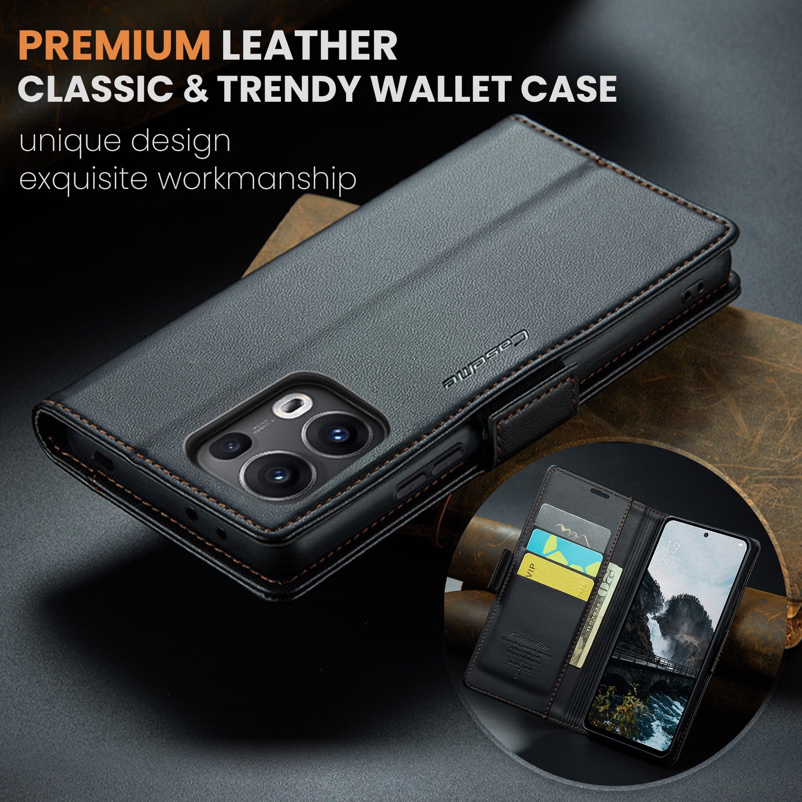 OPPO Reno 13 Pro 5G CaseMe Retro Wallet Case [Black]
