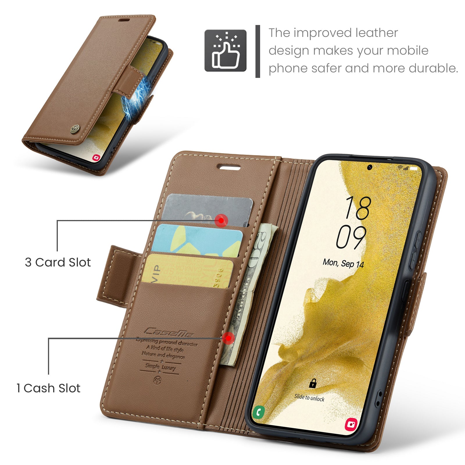 Samsung Galaxy S22 Plus CaseMe 023 Wallet Flip Cover, RFID Protection, Card Holder