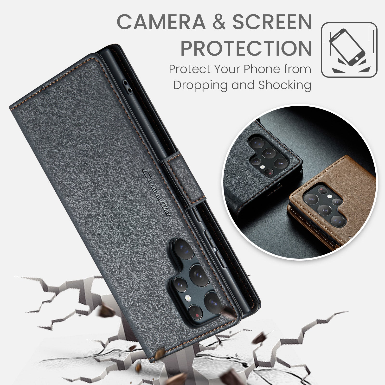 Samsung Galaxy S22 Ultra CaseMe 023 Wallet Flip Cover, RFID Protection, Card Holder