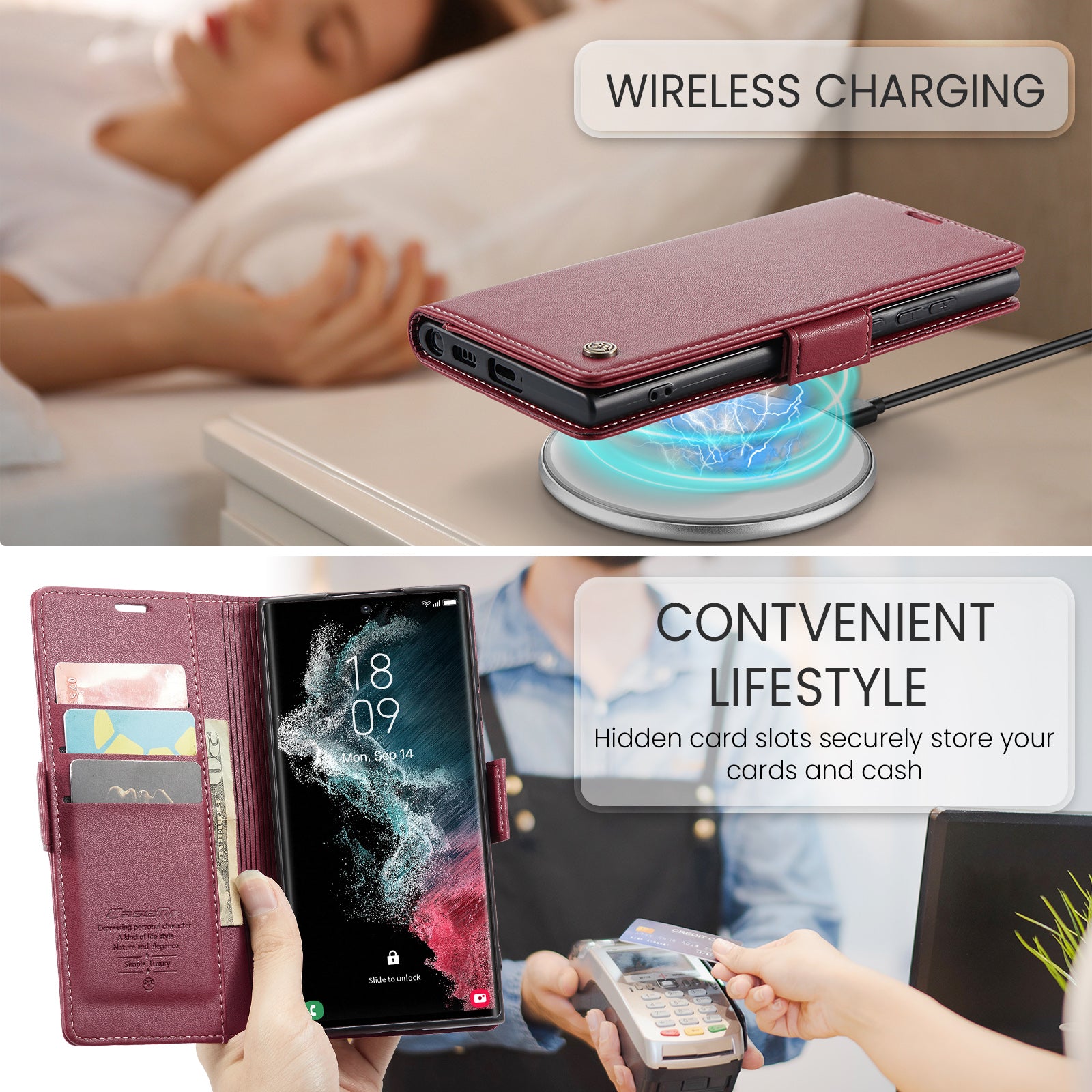 Samsung Galaxy S22 Ultra CaseMe 023 Wallet Flip Cover, RFID Protection, Card Holder