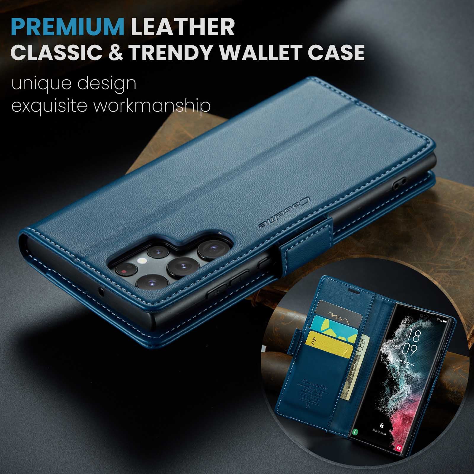 Samsung Galaxy S22 Ultra CaseMe 023 Wallet Flip Cover, RFID Protection, Card Holder