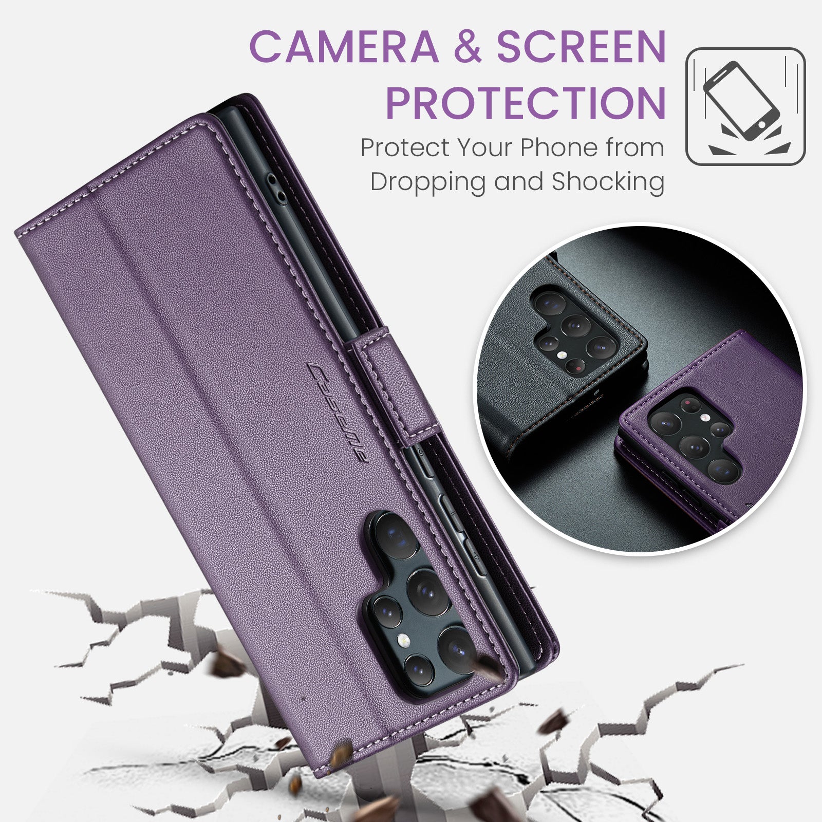 Samsung Galaxy S22 Ultra CaseMe 023 Wallet Flip Cover, RFID Protection, Card Holder
