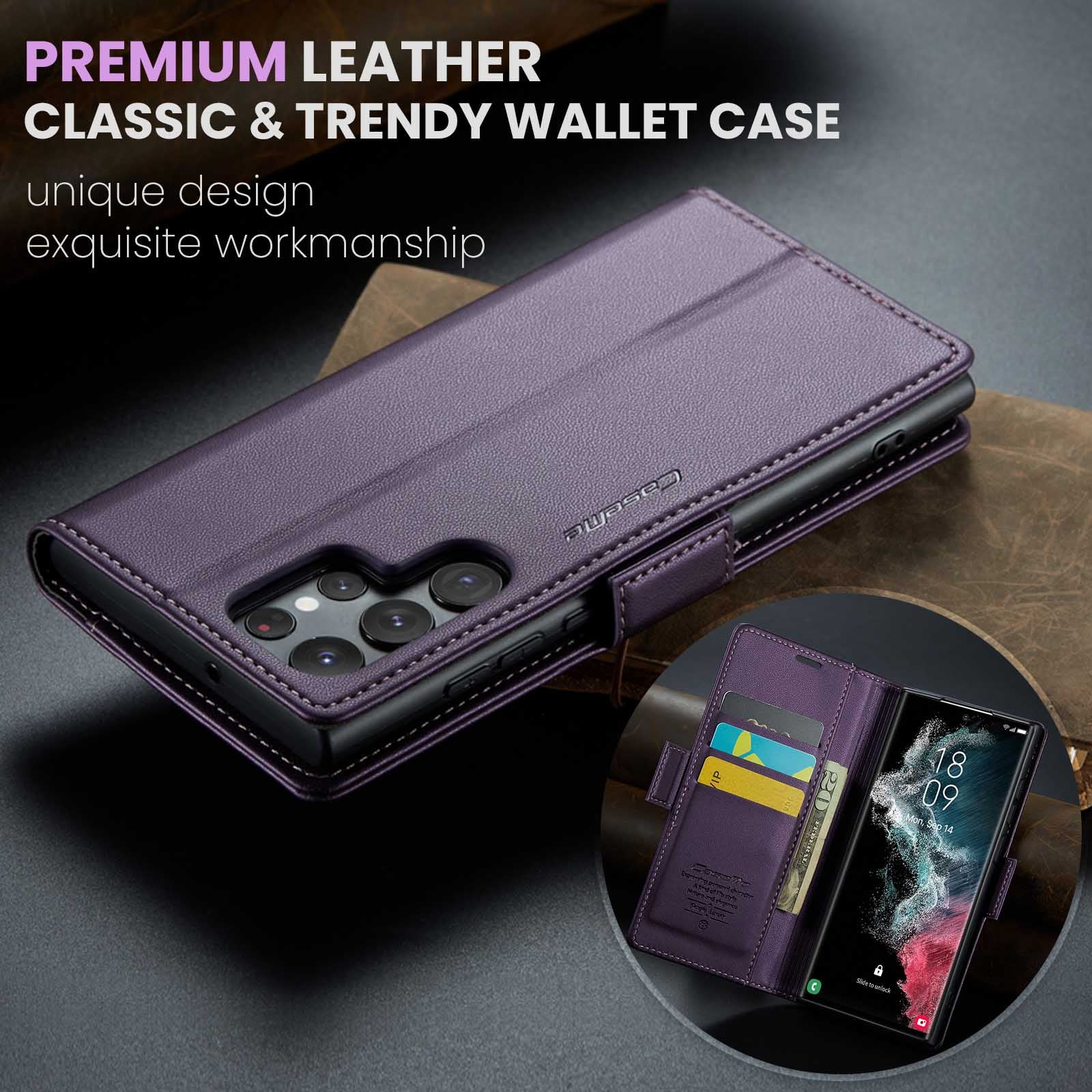 Samsung Galaxy S22 Ultra CaseMe 023 Wallet Flip Cover, RFID Protection, Card Holder