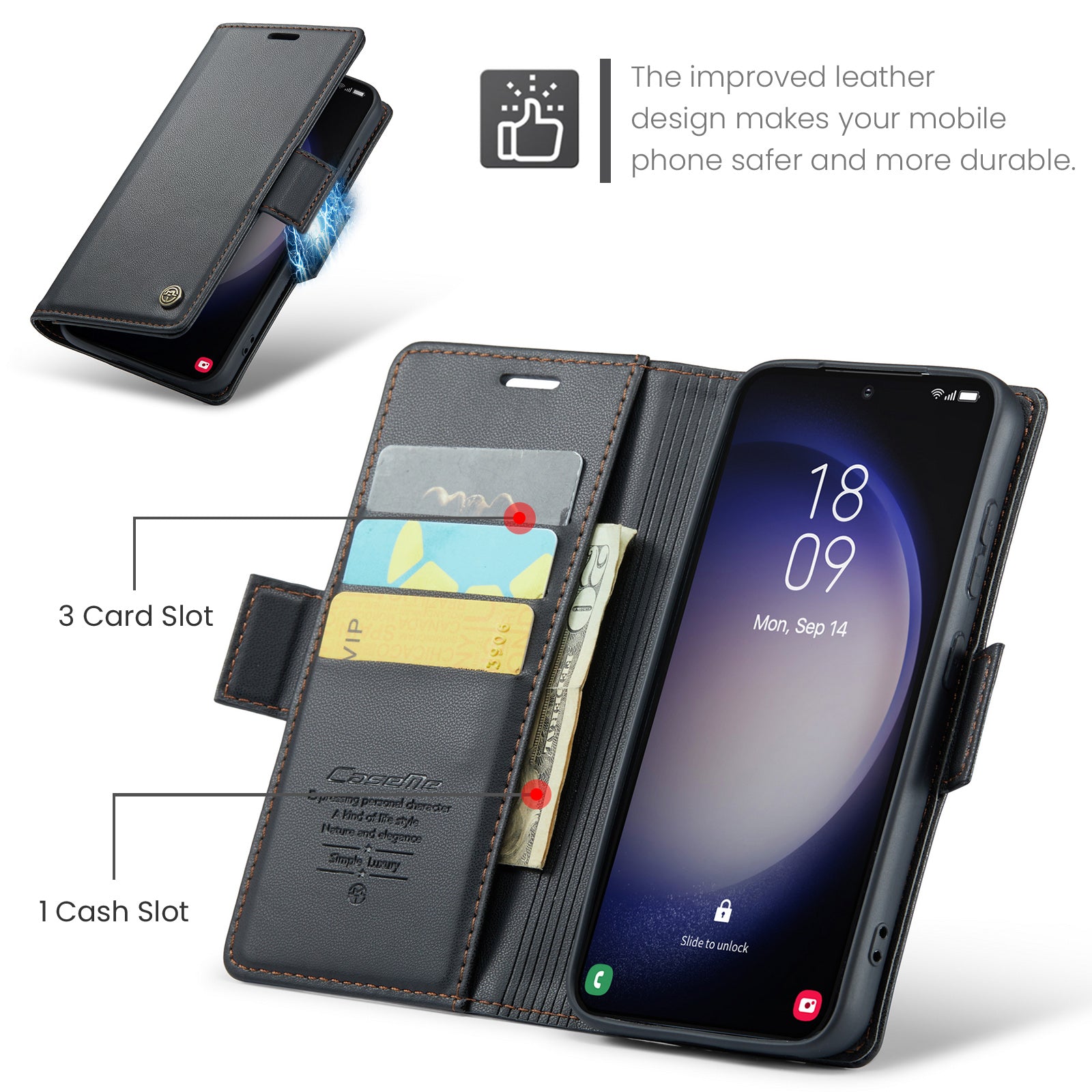 Samsung Galaxy S23 Plus CaseMe 023 Wallet Flip Cover, RFID Protection, Card Holder