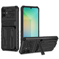 Samsung A06 Heavy Duty Kickstand Card Holder Case Shockproof Black - Black
