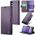 Samsung Galaxy S25 Retro PU Leather Wallet Case - Purple