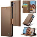 Samsung Galaxy S25 Retro PU Leather Wallet Case - Brown