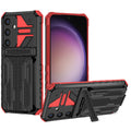 Samsung S25Plus Heavy Duty Kickstand Card Holder Case Shockproof Red - Red