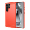 Samsung S25Ultra Carbon Fibre TPU Case Slim Shockproof Cover Red - Red