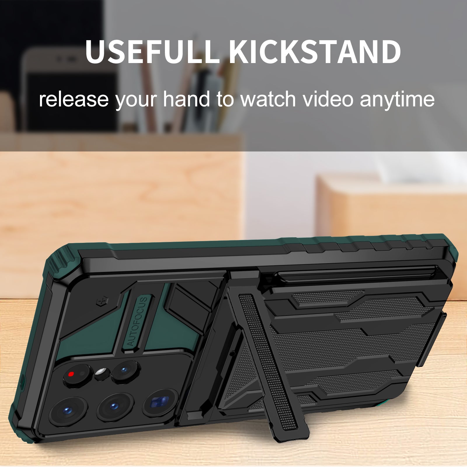 Samsung S25Ultra Heavy Duty Kickstand Card Holder Case Shockproof Teal
