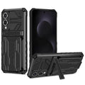 Samsung S25Edge Heavy Duty Kickstand Card Holder Case Shockproof Black - Black