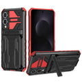 Samsung S25Edge Heavy Duty Kickstand Card Holder Case Shockproof Red - Red