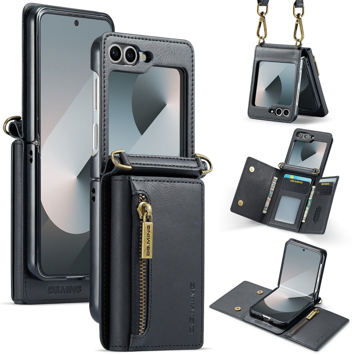 DG.MING Samsung Galaxy Z Flip 7 FE Crossbody Wallet Case [Black]