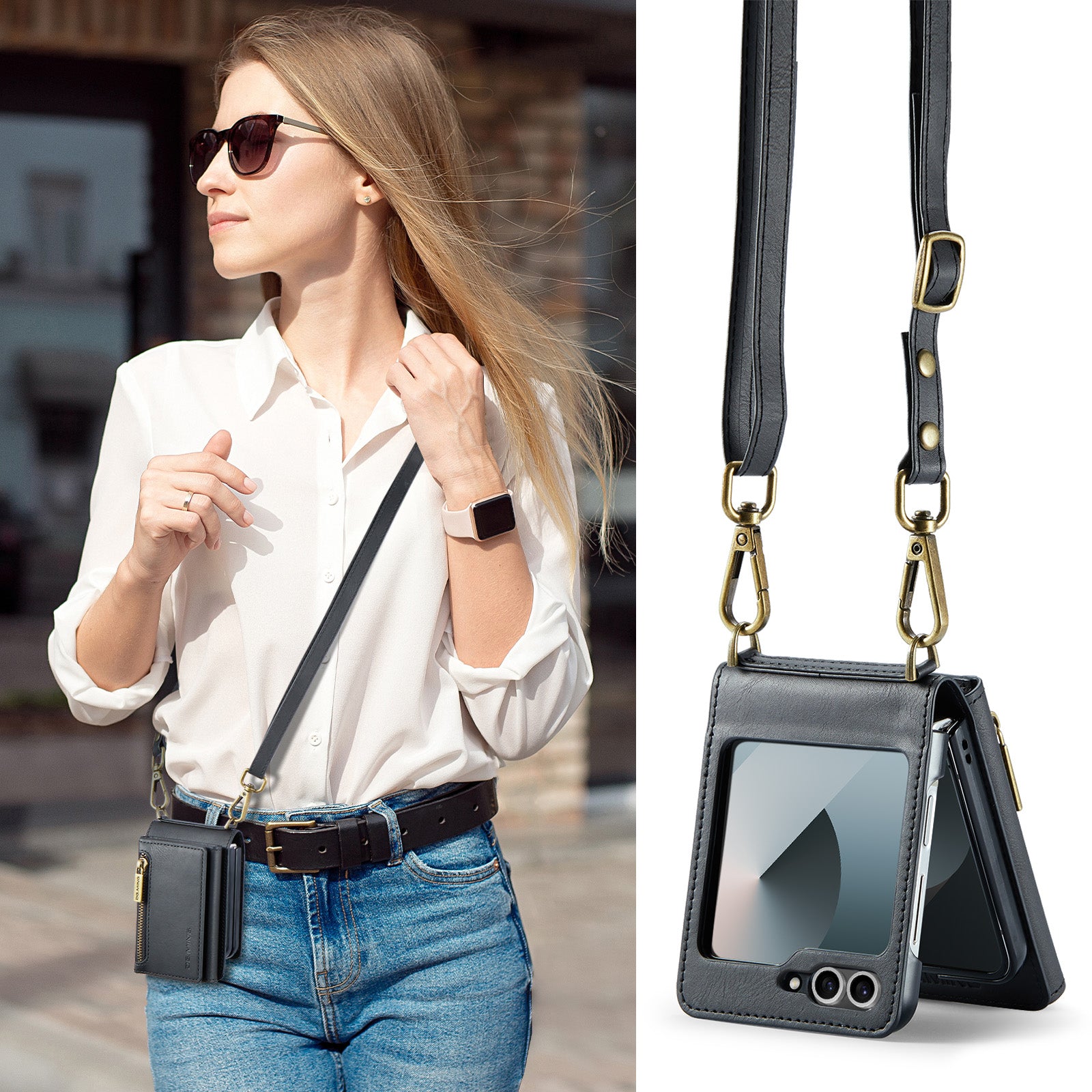 DG.MING Samsung Galaxy Z Flip 7 FE Crossbody Wallet Case [Black]