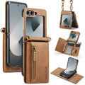 DG.MING Samsung Galaxy Z Flip 7 FE Crossbody Wallet Case [Brown] - Brown