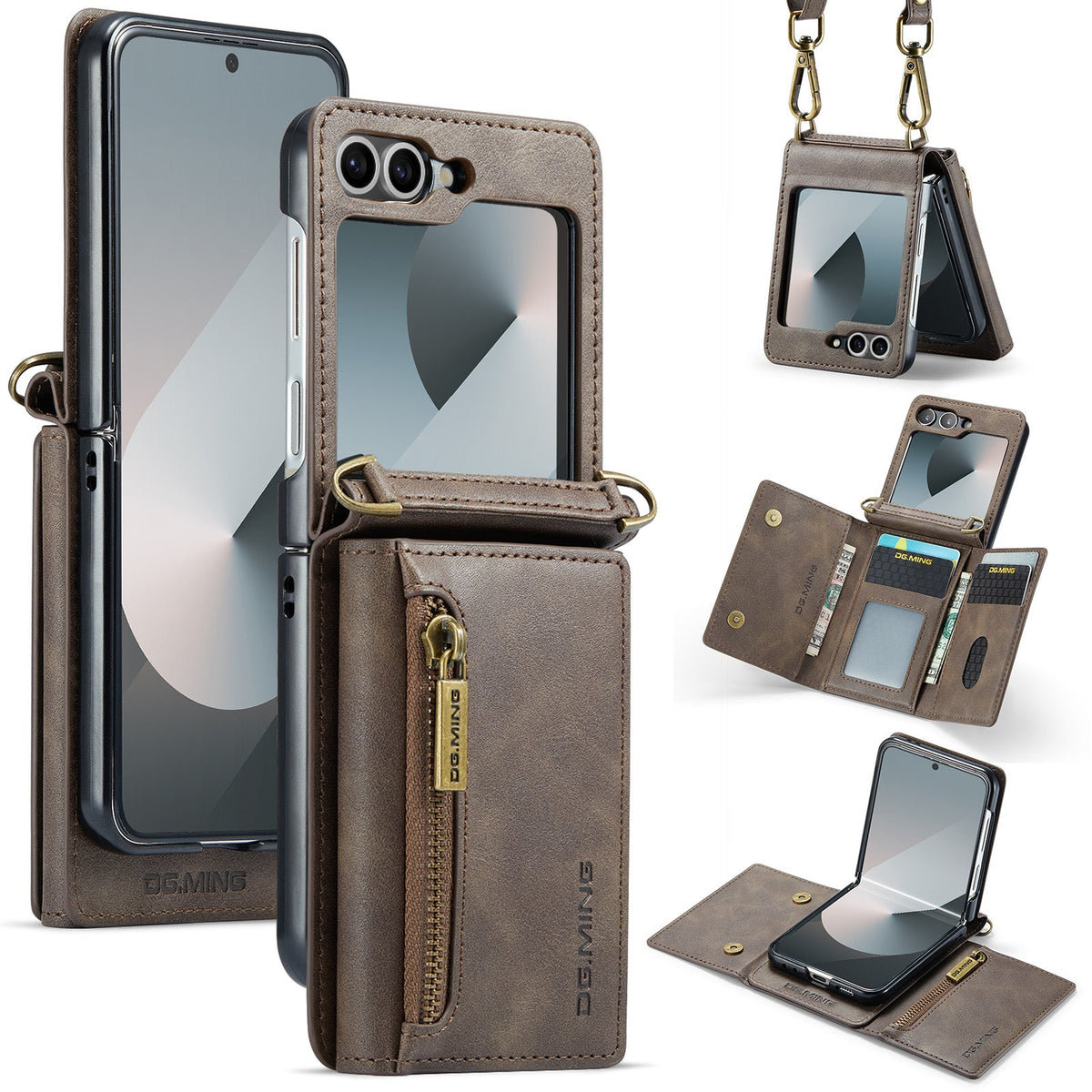 DG.MING Samsung Galaxy Z Flip 7 FE Crossbody Wallet Case [Coffee]