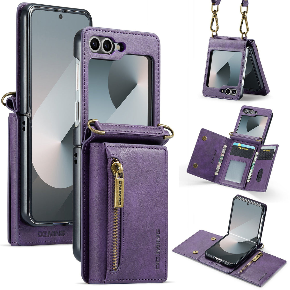 DG.MING Samsung Galaxy Z Flip 7 FE Crossbody Wallet Case [Purple]