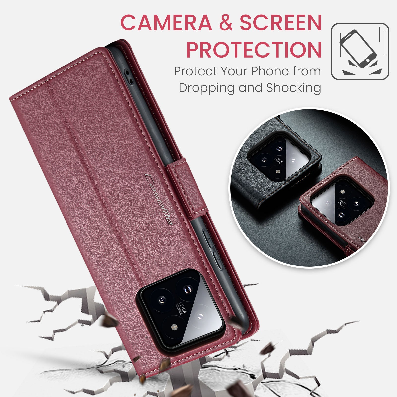 Xiaomi 14 CaseMe 023 Wallet Flip Cover, RFID Protection, Card Holder