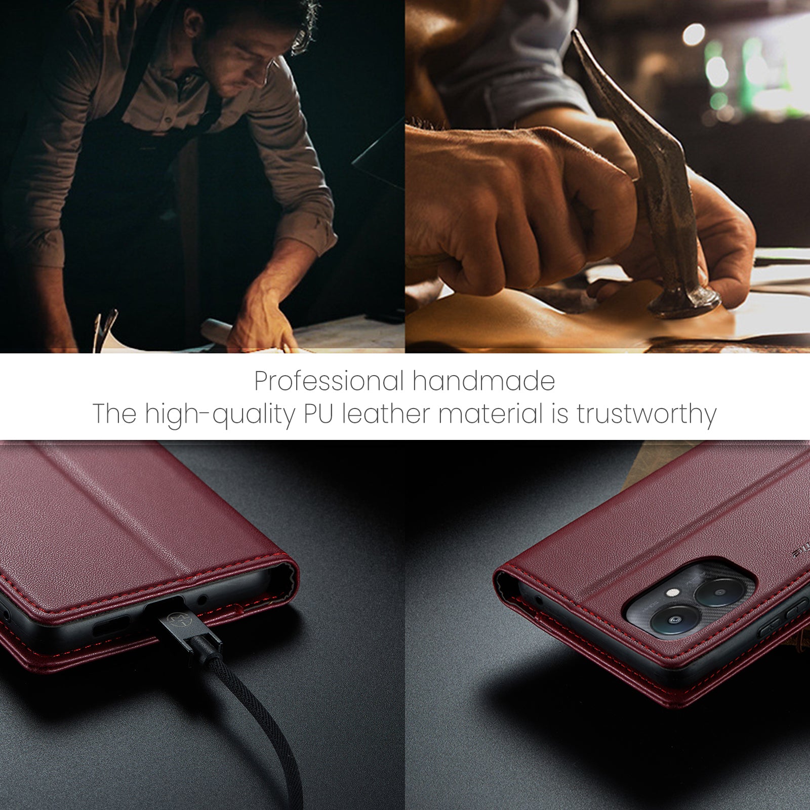 Xiaomi Poco C65 CaseMe Retro Wallet Case [Maroon]