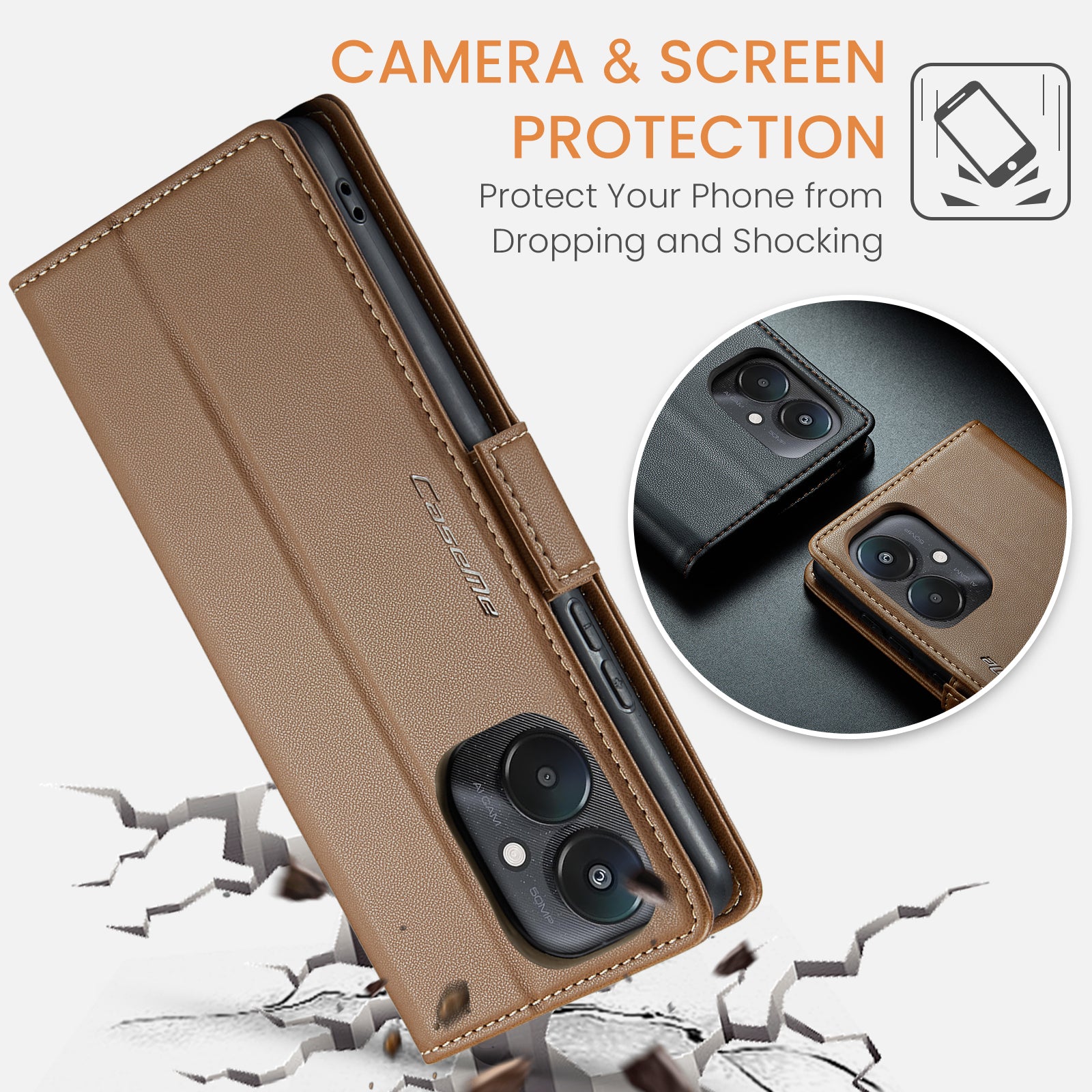 Xiaomi Poco C65 CaseMe Retro Wallet Case [Brown]