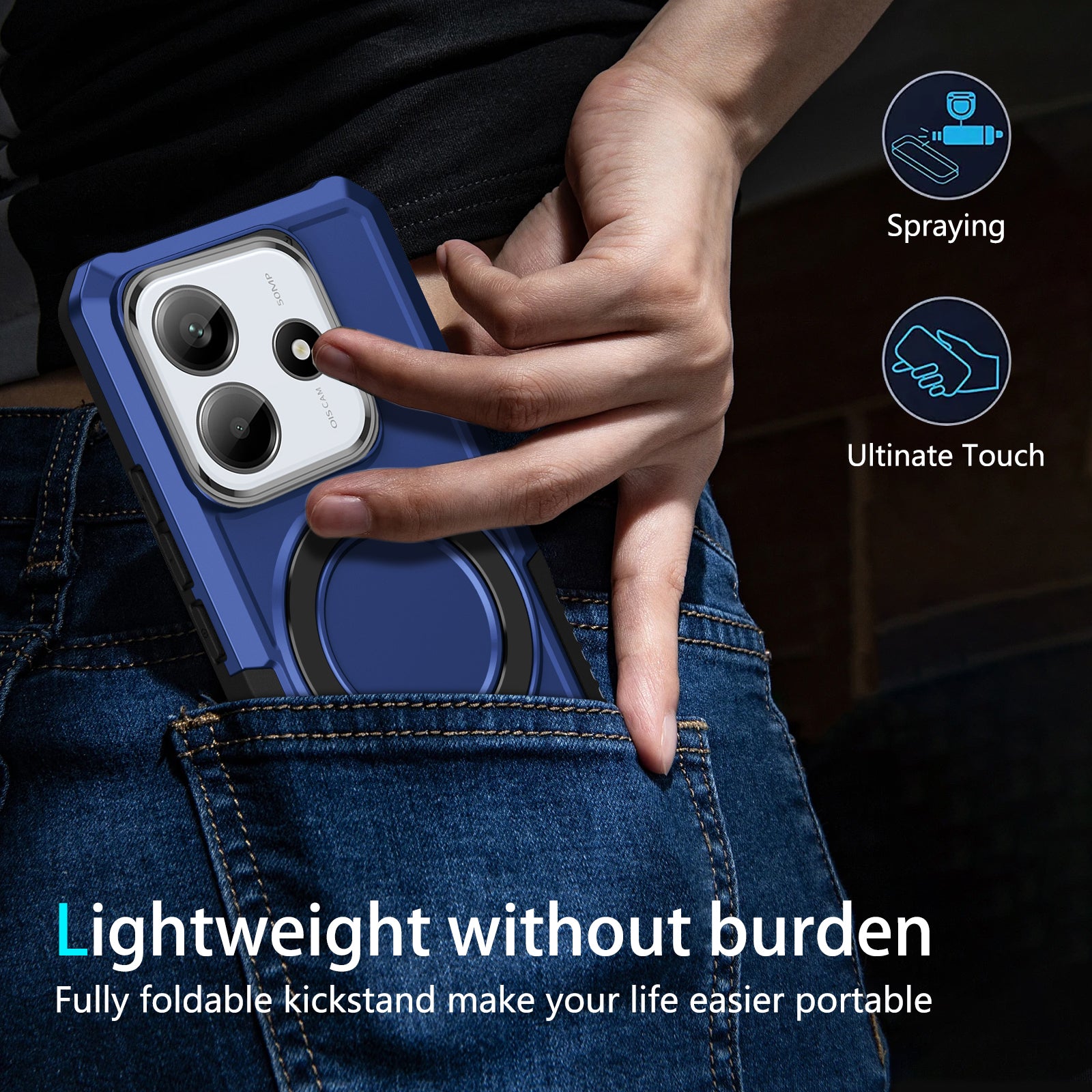 Xiaomi Redmi Note 14 5G Case Ring Kickstand [Navy]