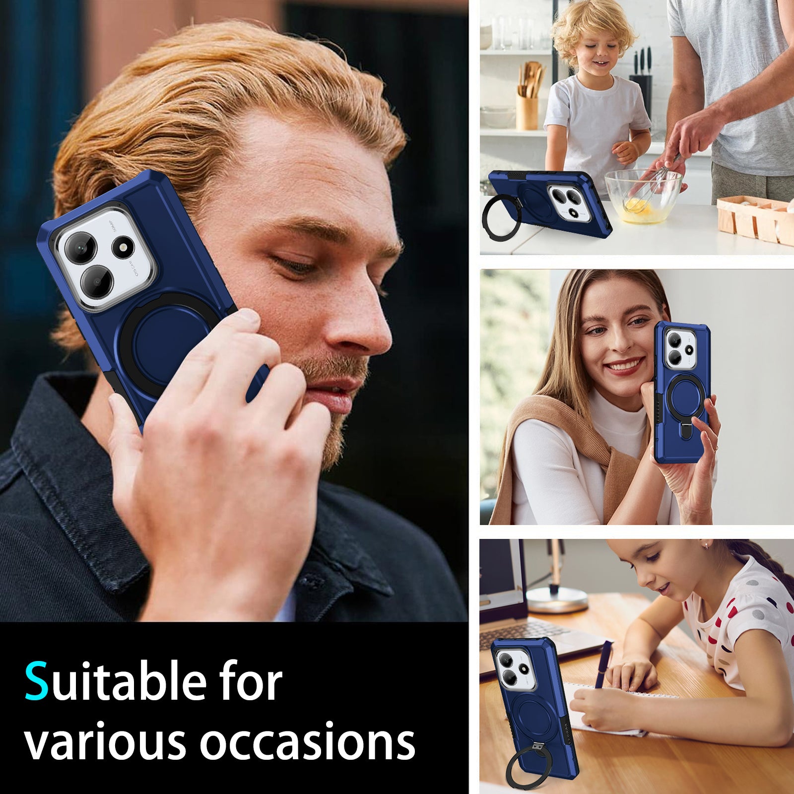 Xiaomi Redmi Note 14 5G Case Ring Kickstand [Navy]