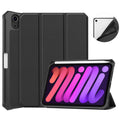 iPad Mini 7 (A17 Pro 2024) Tri Fold PU Leather Case with Pencil Holder [Black] - Black