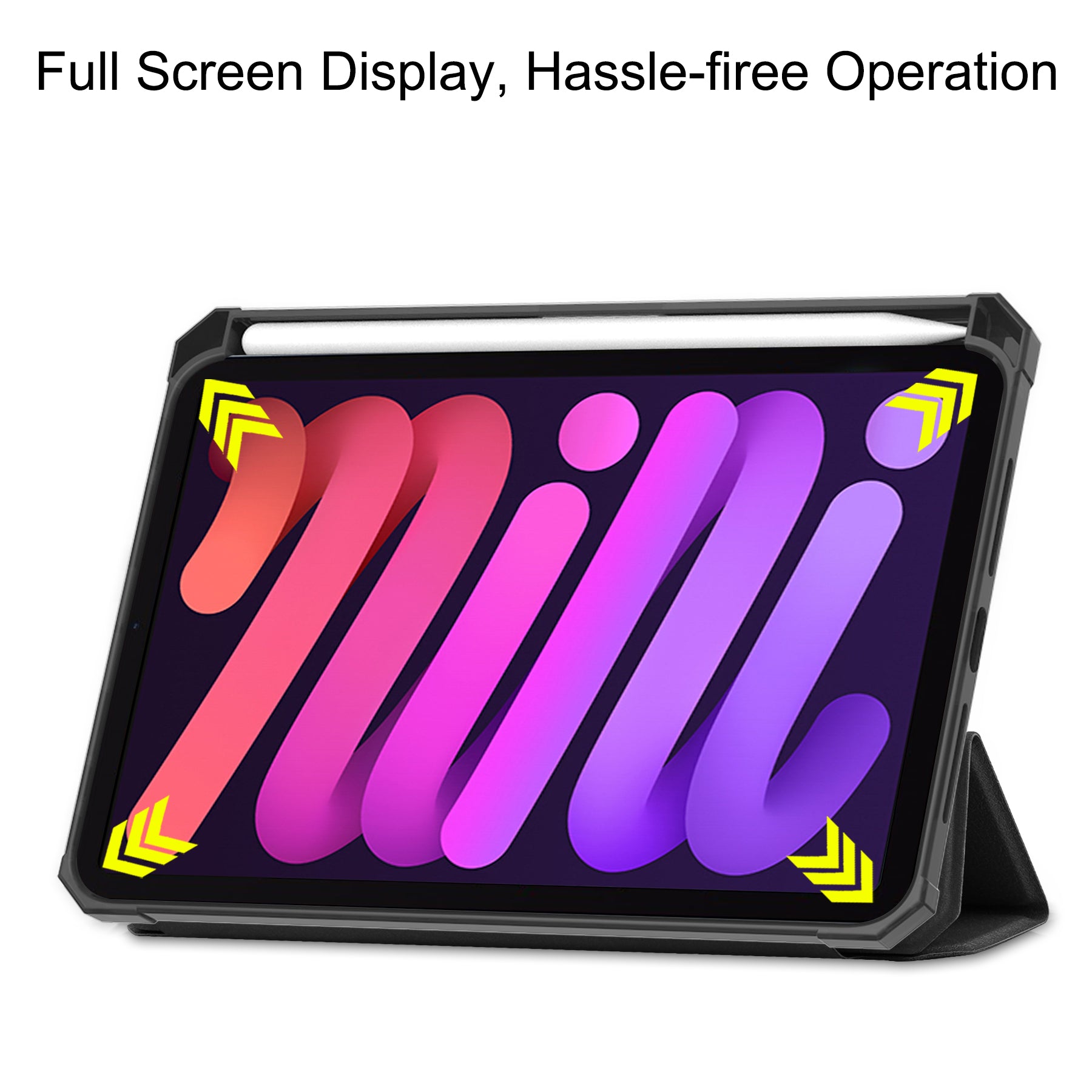 iPad Mini 7 (A17 Pro 2024) Tri Fold PU Leather Case with Pencil Holder [Black]