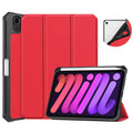 iPad Mini 7 (A17 Pro 2024) Tri Fold PU Leather Case with Pencil Holder [Red] - Red