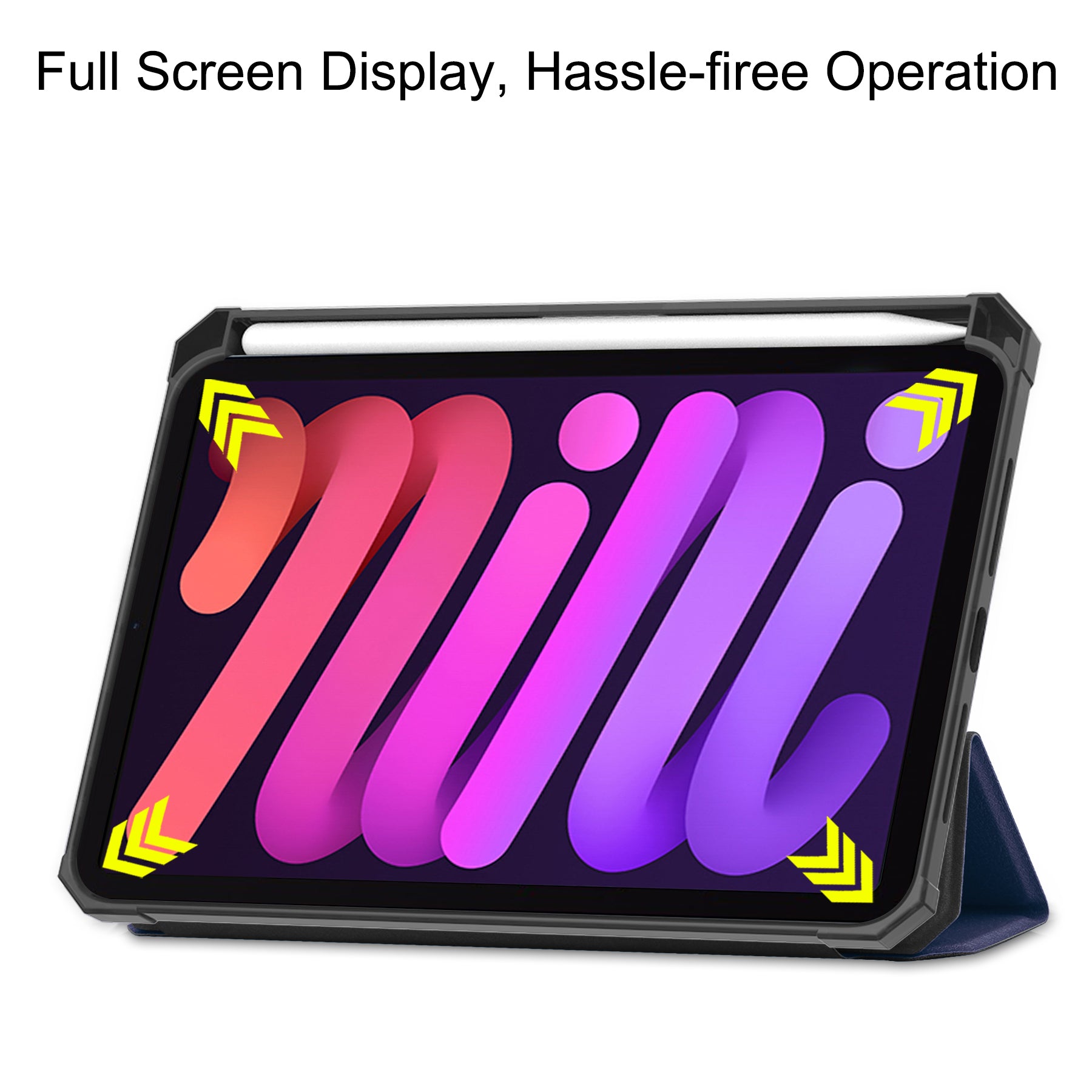iPad Mini 7 (A17 Pro 2024) Tri Fold PU Leather Case with Pencil Holder [Navy]