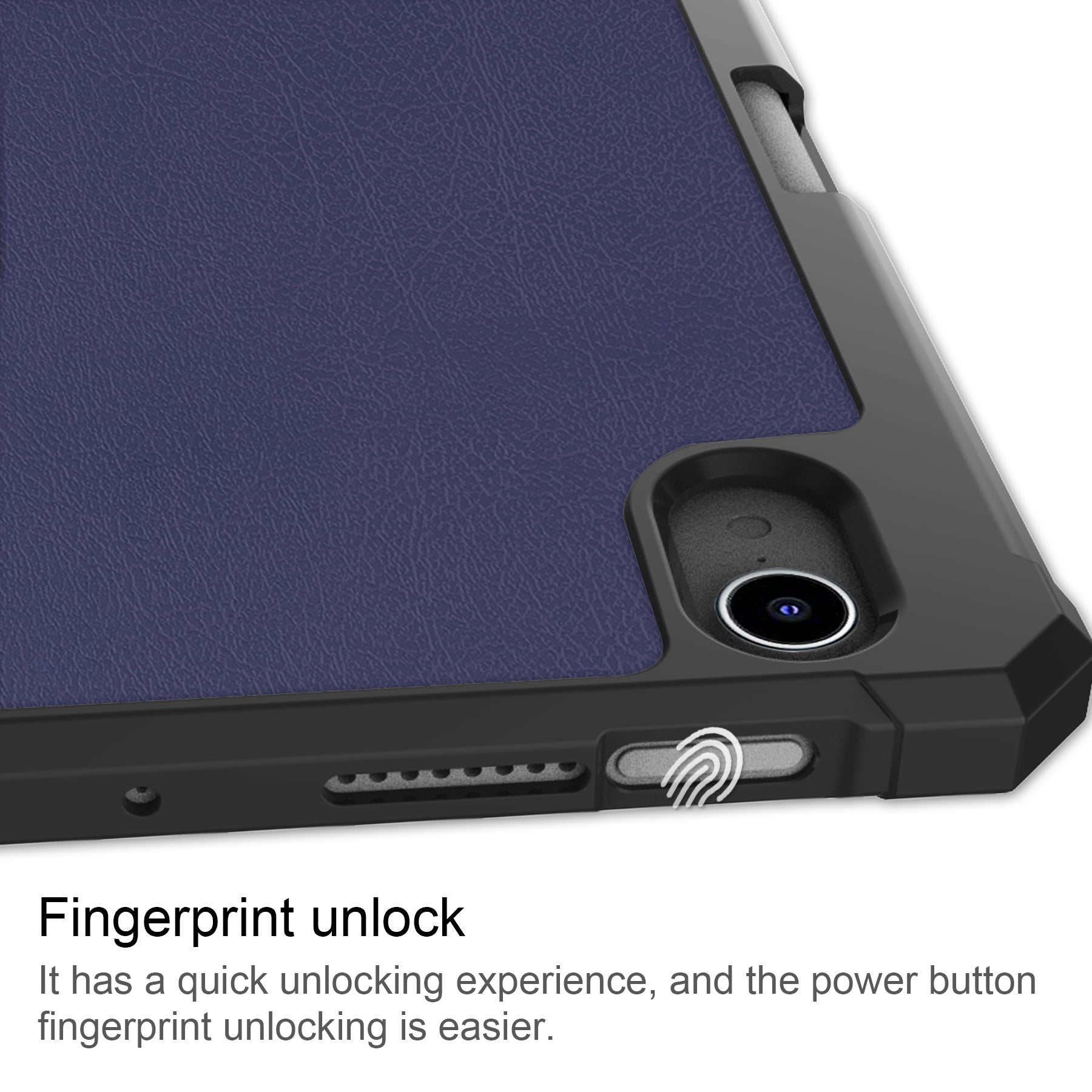 iPad Mini 7 (A17 Pro 2024) Tri Fold PU Leather Case with Pencil Holder [Navy]