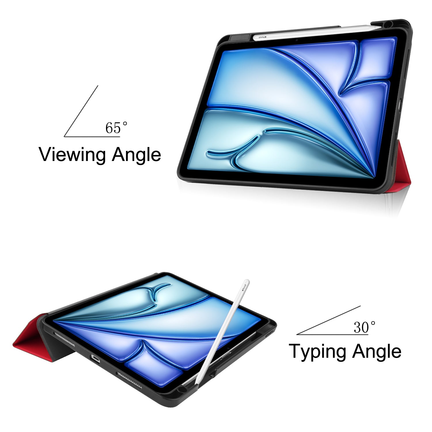 iPad Air 11 (M3, 2025) Tri Fold Case with Pen Holder [Red]