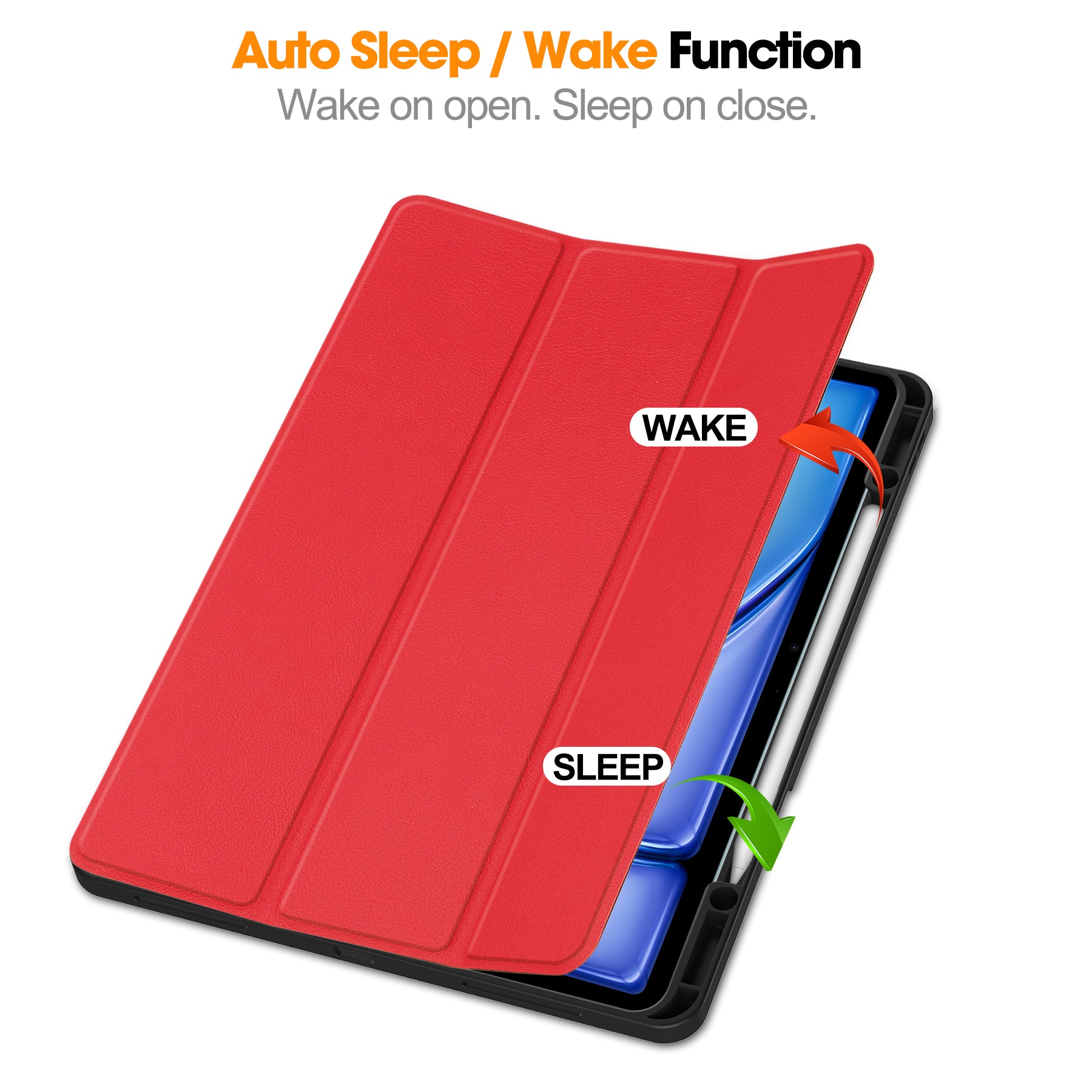 iPad Air 13 (M3, 2025) Tri Fold Case with Pen Holder [Red]
