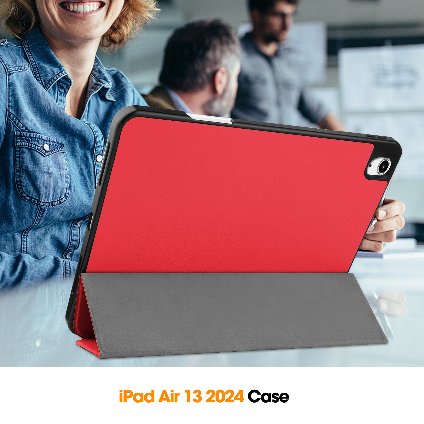 iPad Air 13 (M3, 2025) Tri Fold Case with Pen Holder [Red]
