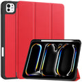 Premium Quality Tri-fold PU Leather Case with Pencil Holder for iPad Pro 11 (M4/M5)  [Red] - Red