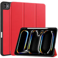 Premium Quality Tri-fold PU Leather Case with Pencil Holder for iPad Pro 13 (M4/M5)  [Red] - Red