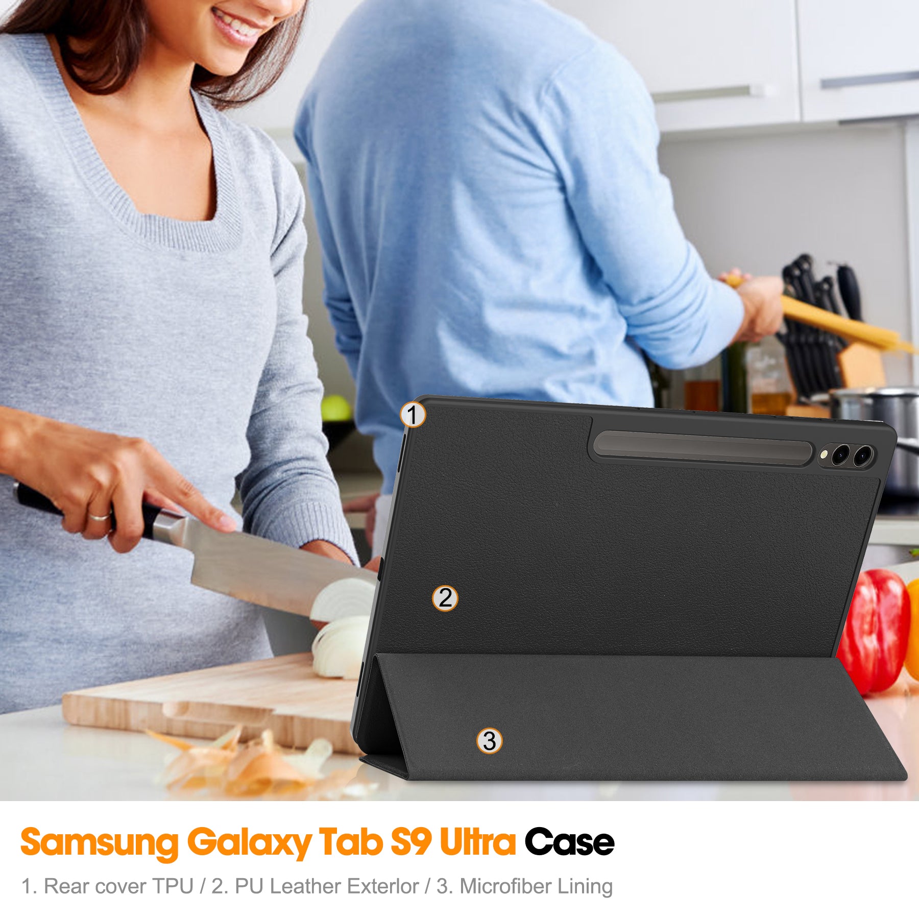 Samsung Galaxy Tab S10 Ultra Tri Fold Case with Pen Holder [Black]