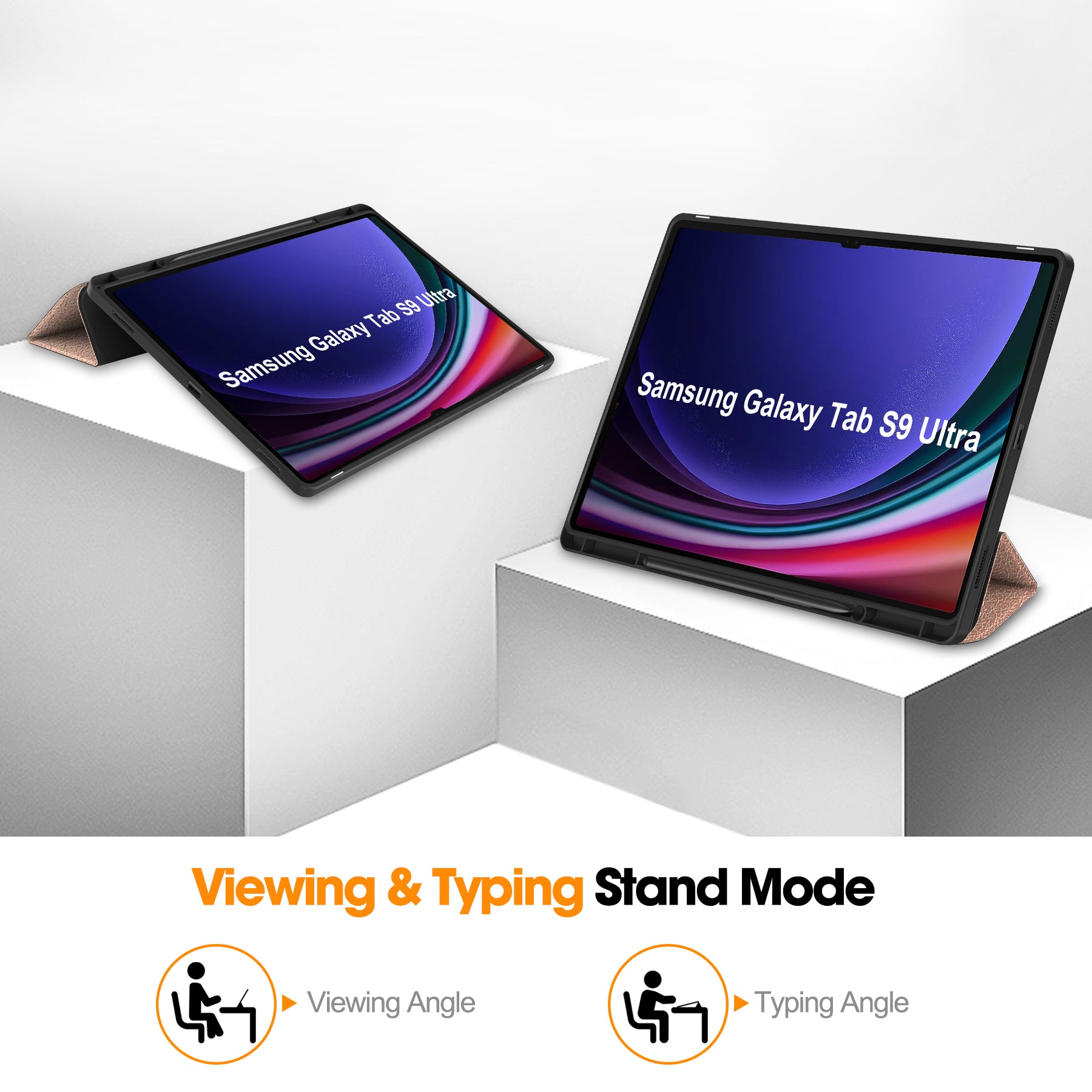 Samsung Galaxy Tab S10 Ultra Tri Fold Case with Pen Holder [RoseGold]