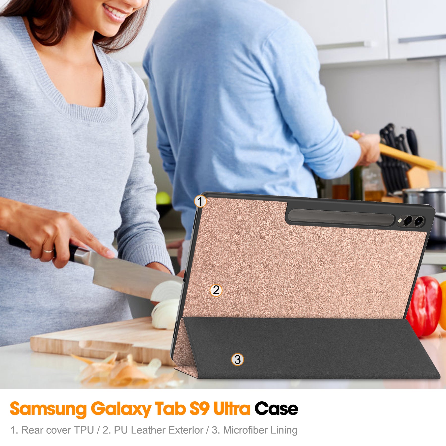 Samsung Galaxy Tab S10 Ultra Tri Fold Case with Pen Holder [RoseGold]