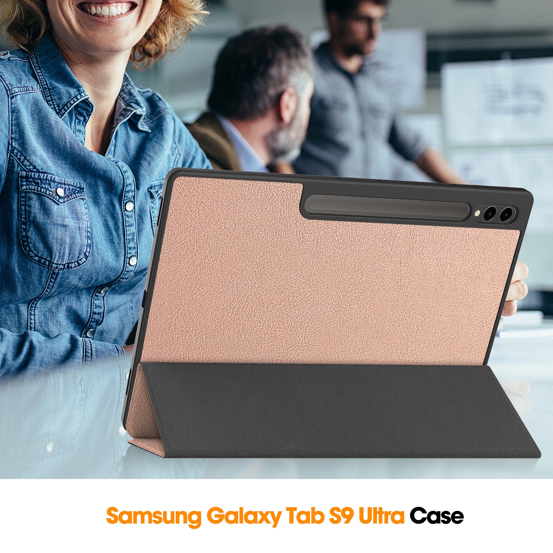 Samsung Galaxy Tab S10 Ultra Tri Fold Case with Pen Holder [RoseGold]