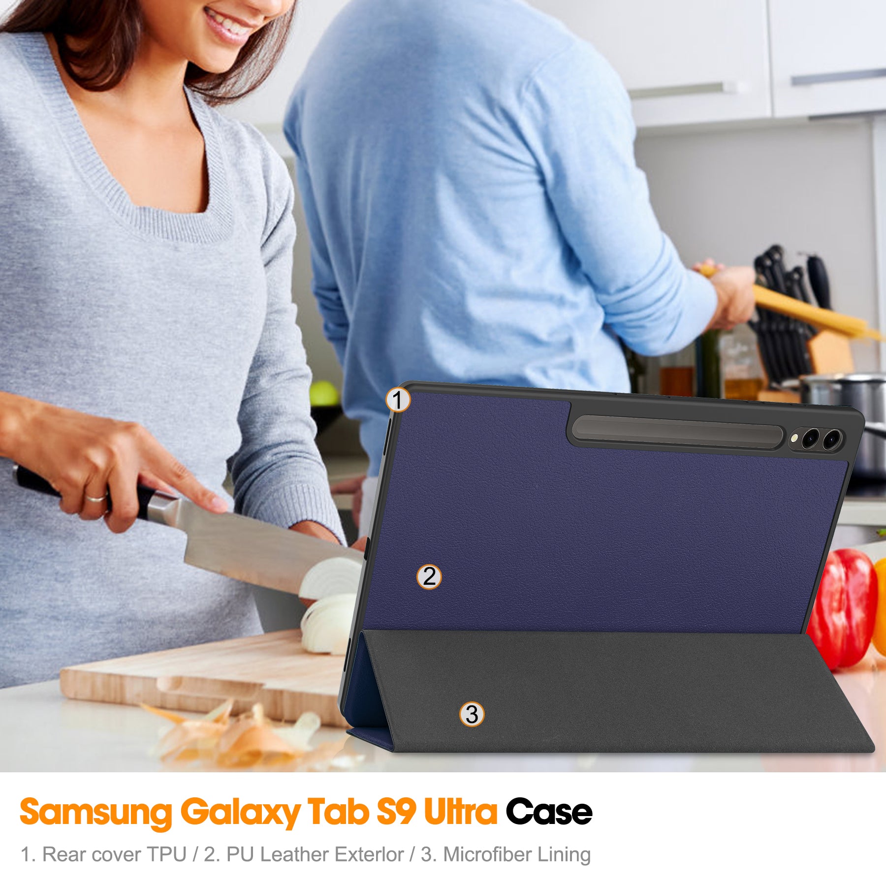 Samsung Galaxy Tab S10 Ultra Tri Fold Case with Pen Holder [Navy]