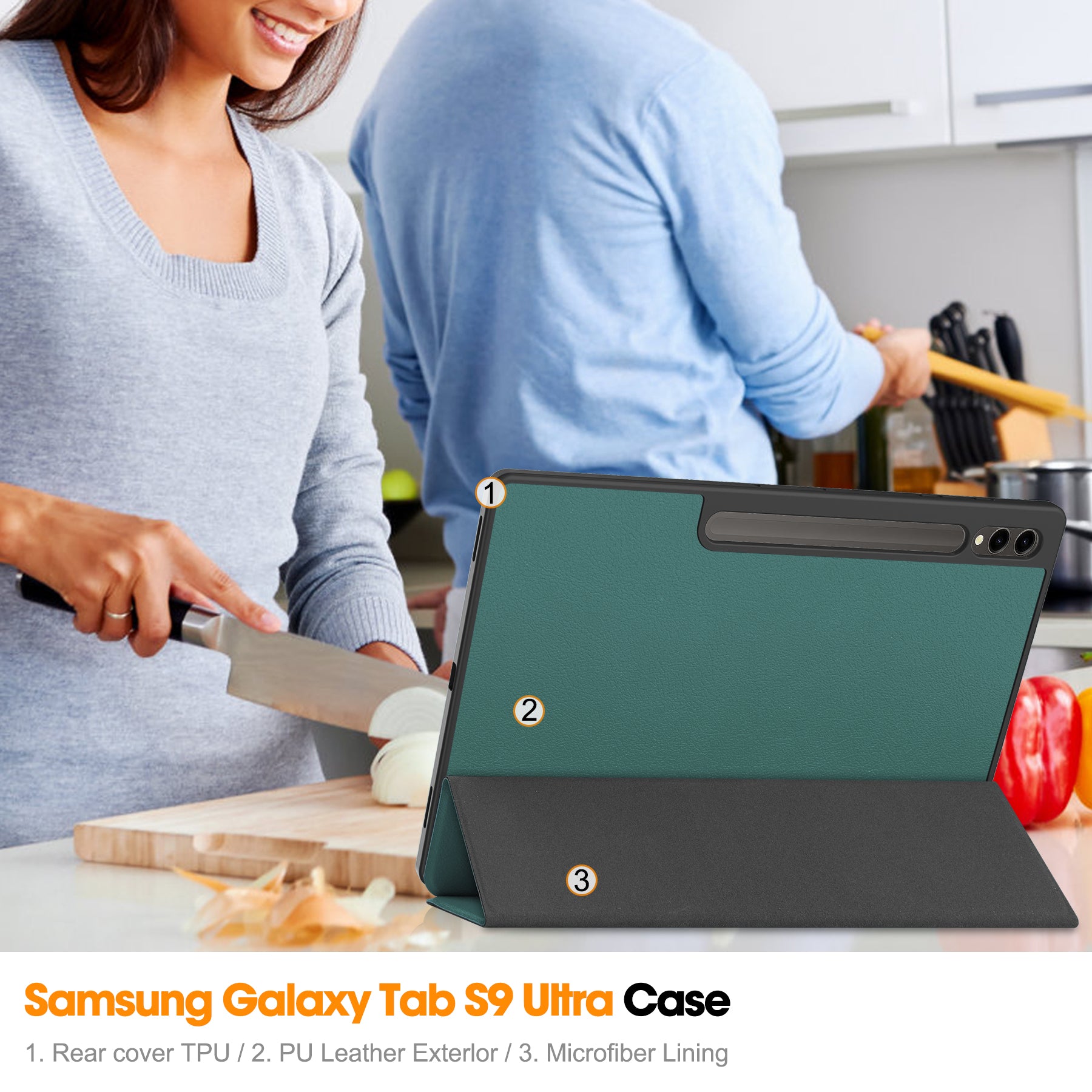 Samsung Galaxy Tab S10 Ultra Tri Fold Case with Pen Holder [Teal]