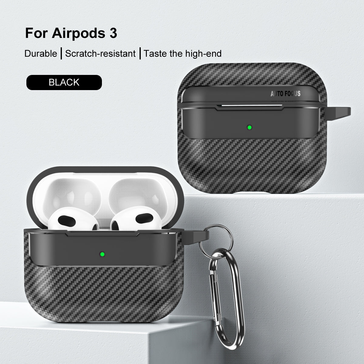 Apple AirPods 3 Carbon Firbre Case with Carabiner - Black
