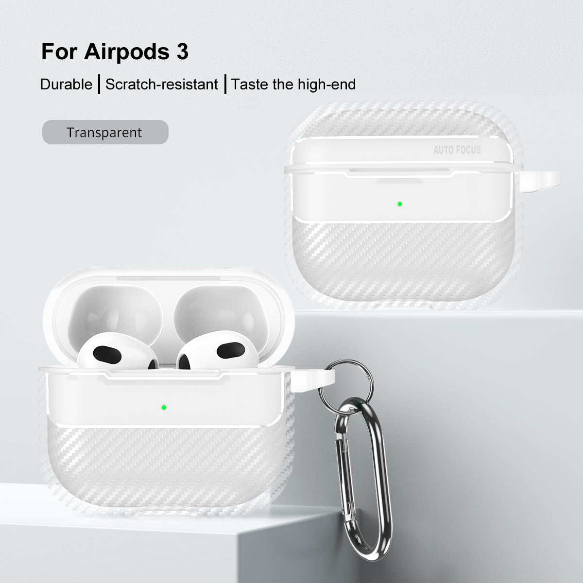 Apple AirPods 3 Carbon Firbre Case with Carabiner - Frosted Clear