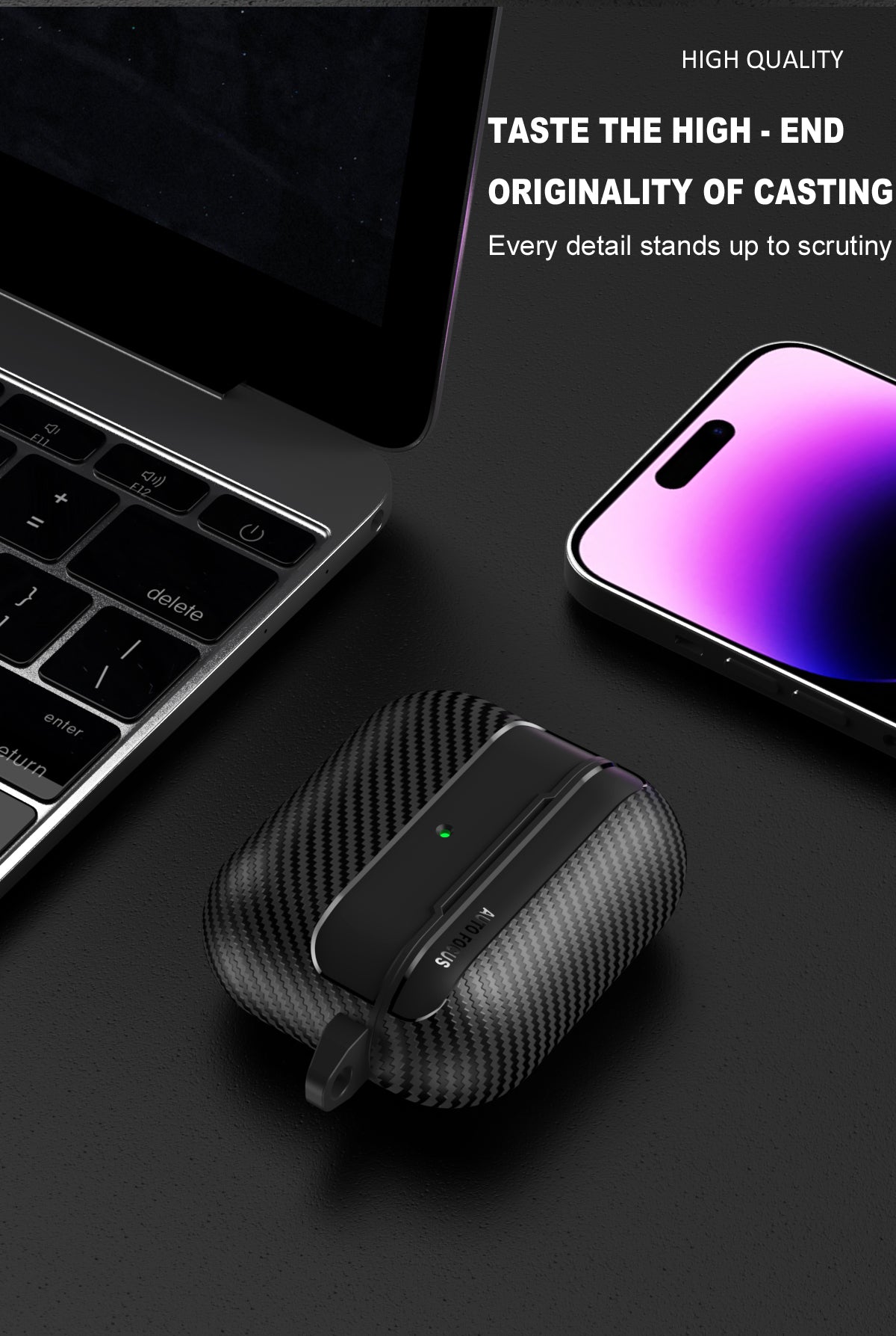 Apple AirPods 3 Carbon Firbre Case with Carabiner - Frosted Clear