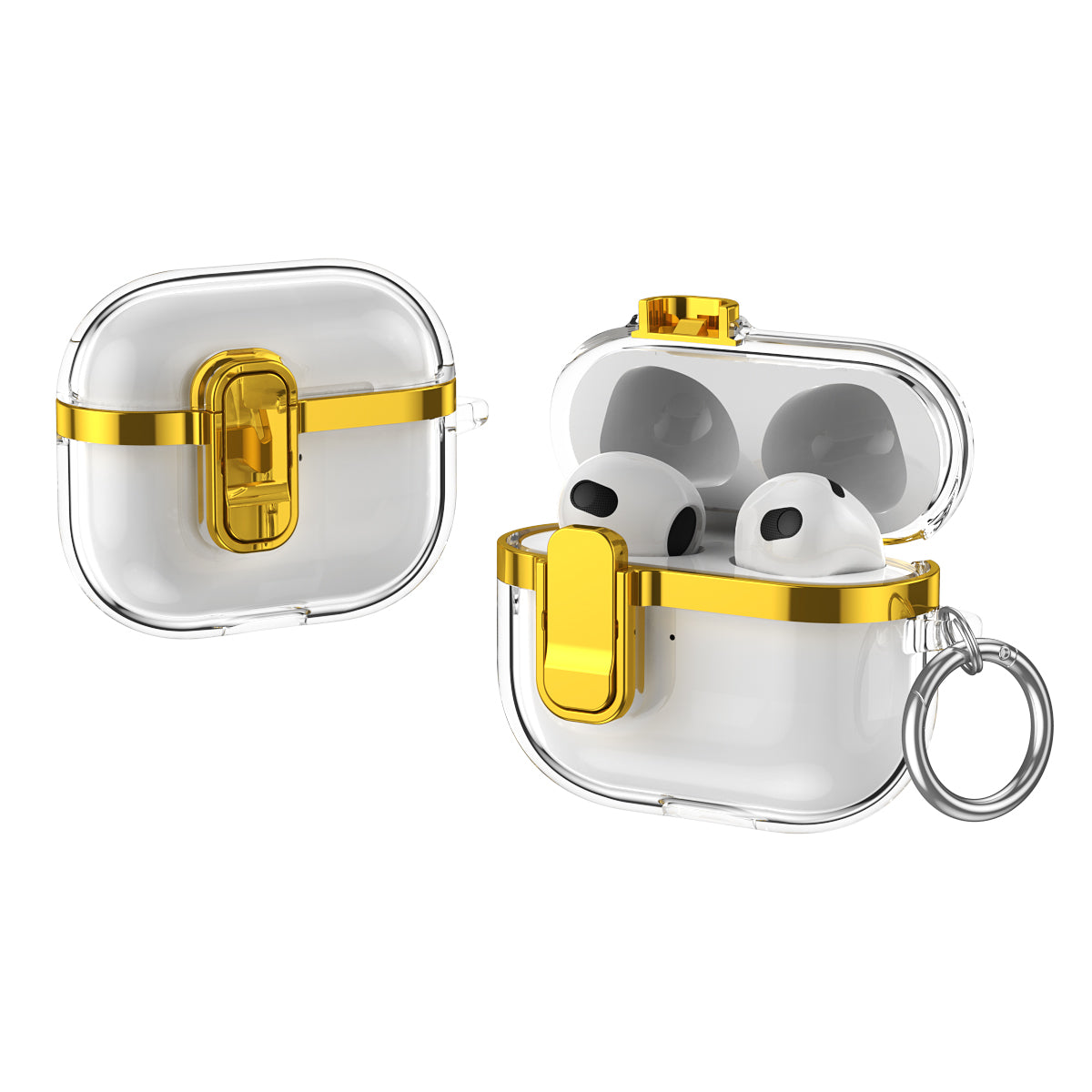 Apple AirPods 3 Clear Lock TPU Protective Case with Metal Key Ring - Gold