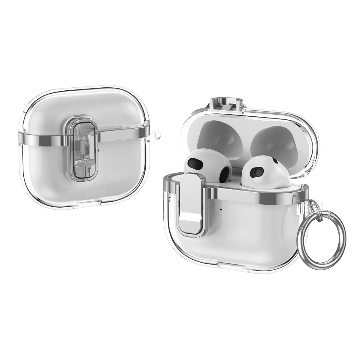 Apple AirPods 3 Clear Lock TPU Protective Case with Metal Key Ring - Silver