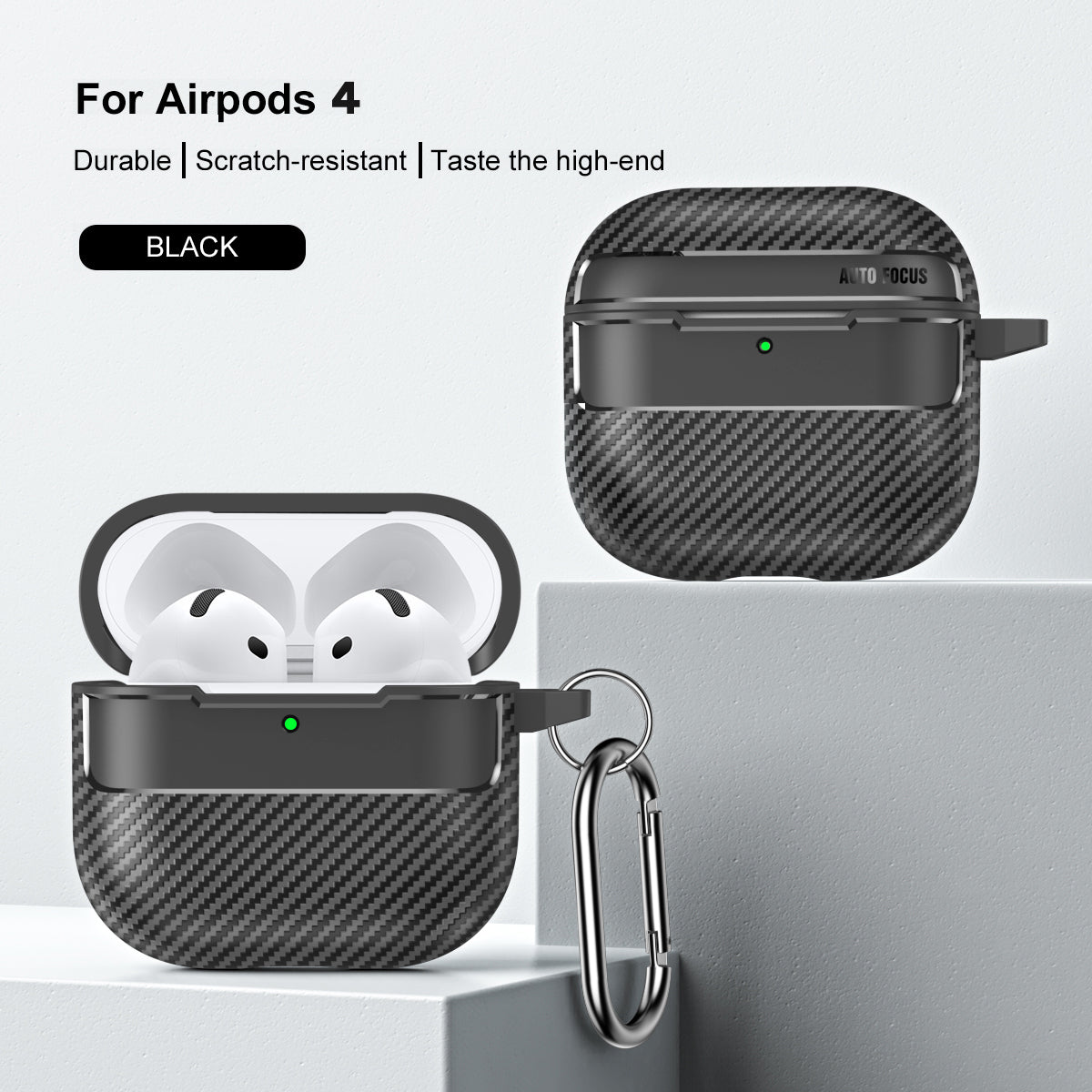 Apple AirPods 4 Carbon Firbre Case with Carabiner - Black